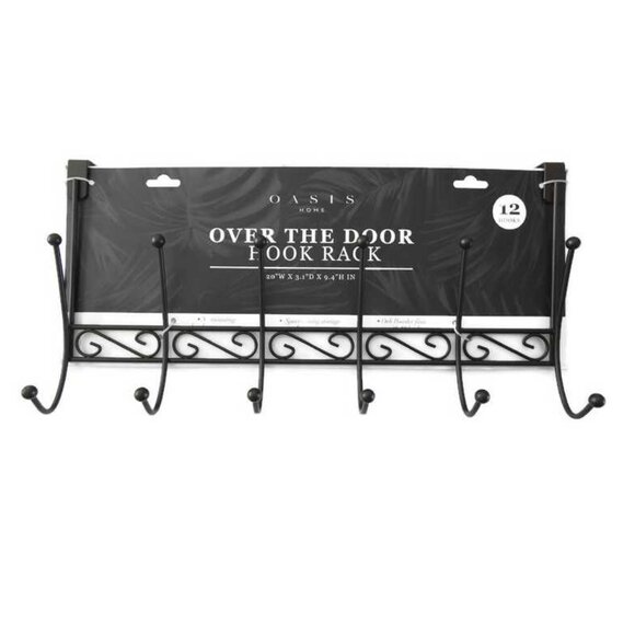 NWT Oasis Home Black Metal Over The Door Hook Rack 6 Hooks - Picture 1 of 5